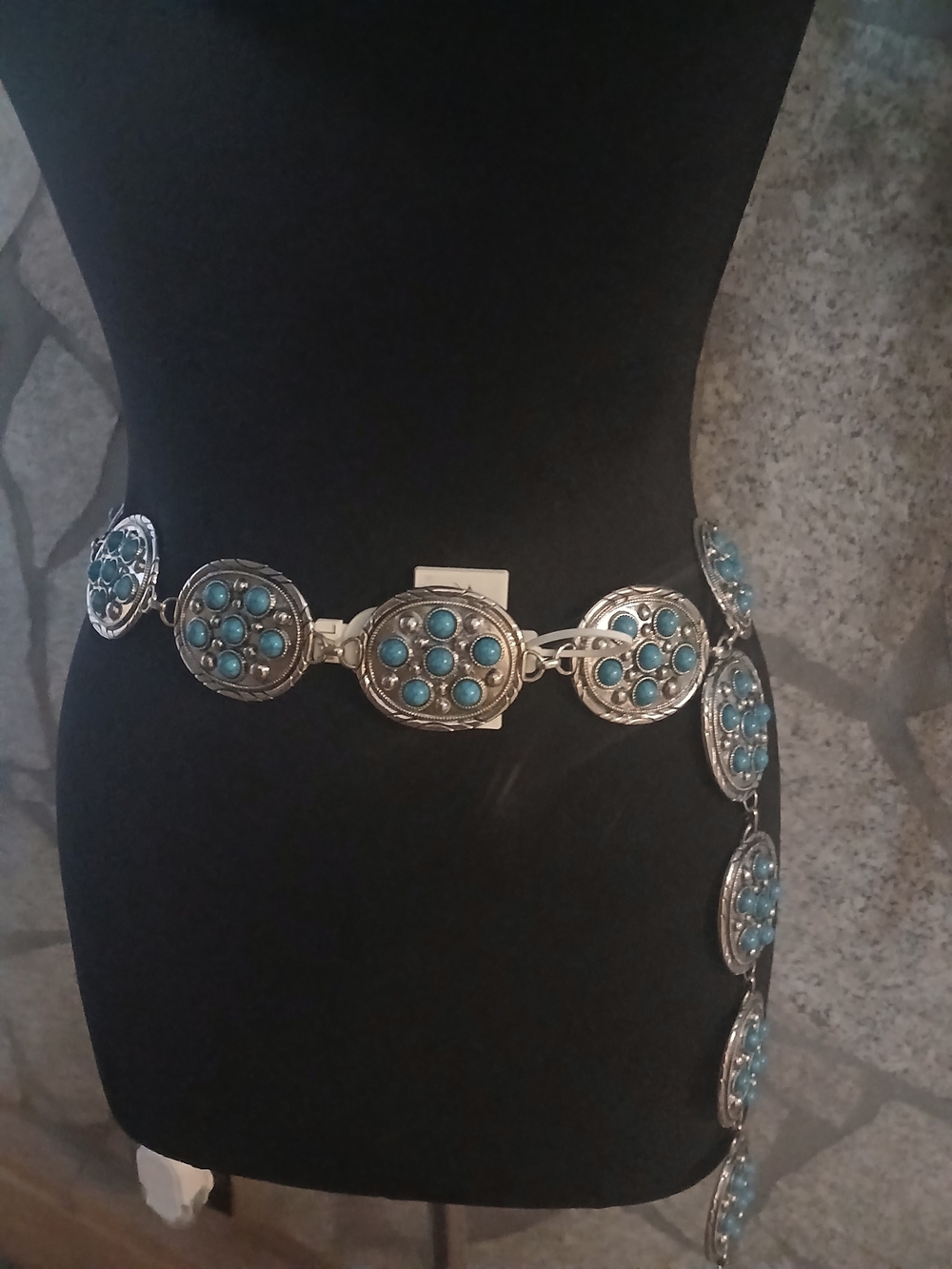 Silver Link Waist Belt with Turquoise Accents
